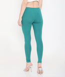 SOLID GREEN ANKLE-LENGTH COTTON LEGGINGS FOR WOMEN