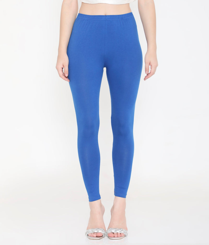 ROYAL BLUE ANKLE-LENGTH COTTON LEGGINGS FOR WOMEN