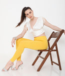 WOMEN SOLID YELLOW ANKLE-LENGTH COTTON LEGGINGS