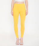 WOMEN SOLID YELLOW ANKLE-LENGTH COTTON LEGGINGS