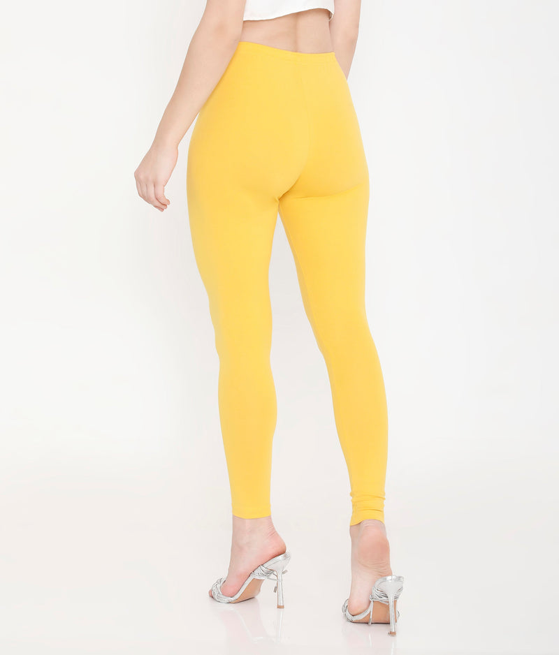 WOMEN SOLID YELLOW ANKLE-LENGTH COTTON LEGGINGS