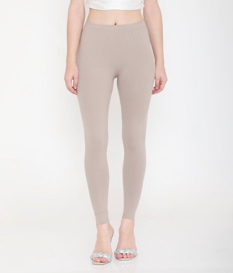 WARN GREY ANKLE-LENGTH COTTON LEGGINGS FOR WOMEN