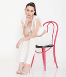 SOLID WHITE ANKLE-LENGTH COTTON LEGGINGS FOR WOMEN