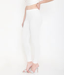 SOLID WHITE ANKLE-LENGTH COTTON LEGGINGS FOR WOMEN