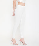 SOLID WHITE ANKLE-LENGTH COTTON LEGGINGS FOR WOMEN