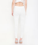 SOLID WHITE ANKLE-LENGTH COTTON LEGGINGS FOR WOMEN