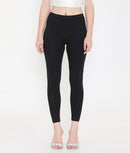 WOMEN SOLID BLACK ANKLE-LENGTH COTTON LEGGINGS