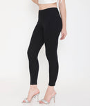 WOMEN SOLID BLACK ANKLE-LENGTH COTTON LEGGINGS