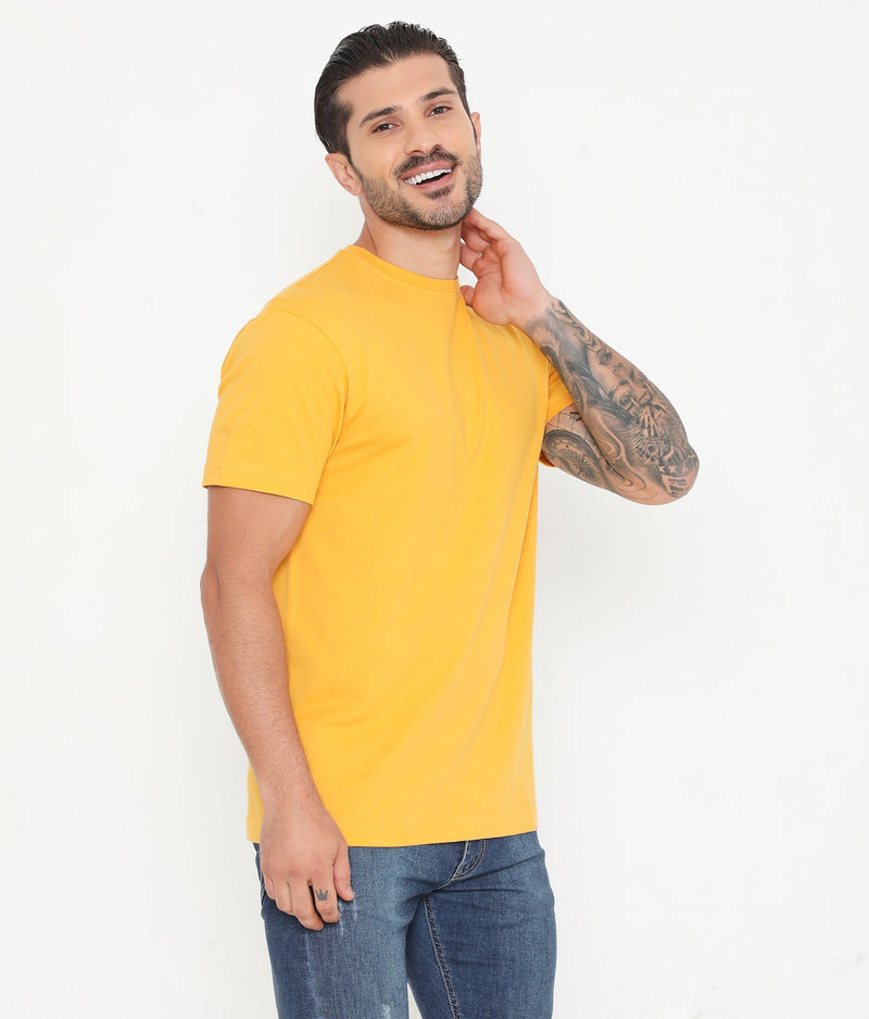 Men Solid Golden Leisurewear Essential Cotton Tee - 004