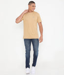 Men Khakhi  Pure Cotton Tee Casual- 003