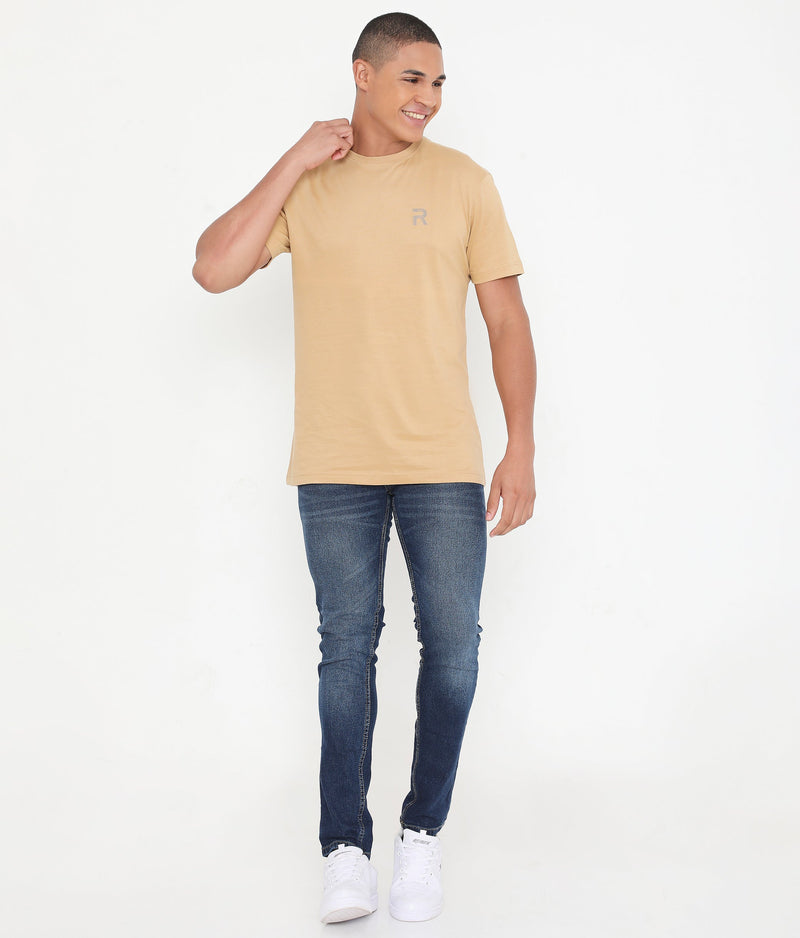 Men Khakhi  Pure Cotton Tee Casual- 003