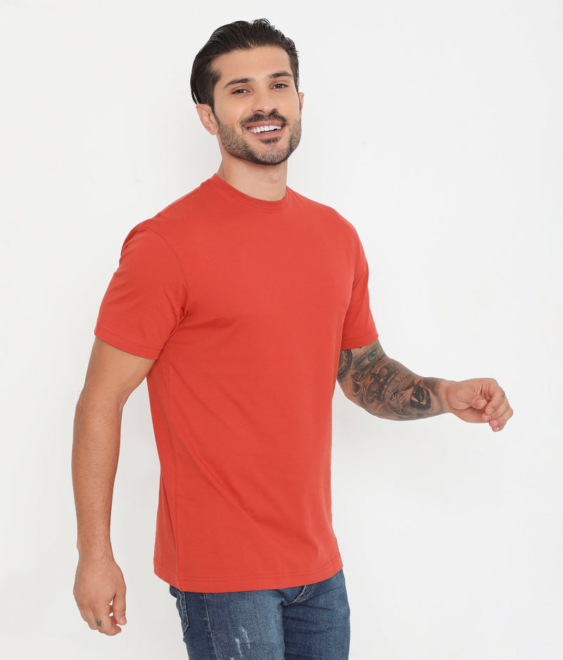 Men Solid Rust Leisurewear Essential Cotton Tee - 004