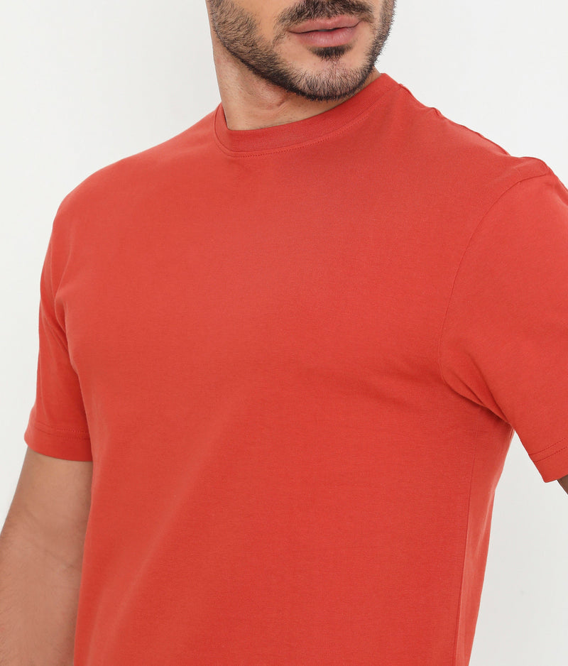 Men Solid Rust Leisurewear Essential Cotton Tee - 004