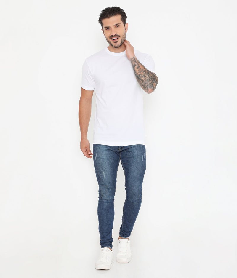 Men's Solid White 004 Leisurewear Essential Cotton Tee