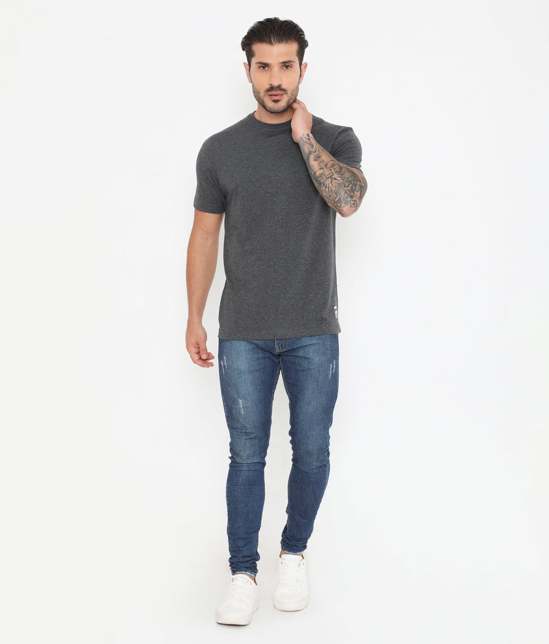 Men Charcoal Melange Leisurewear Essential Cotton Tee - 004
