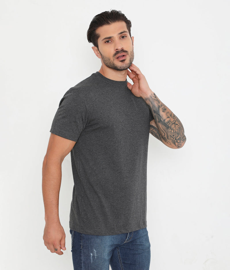 Men Charcoal Melange Leisurewear Essential Cotton Tee - 004