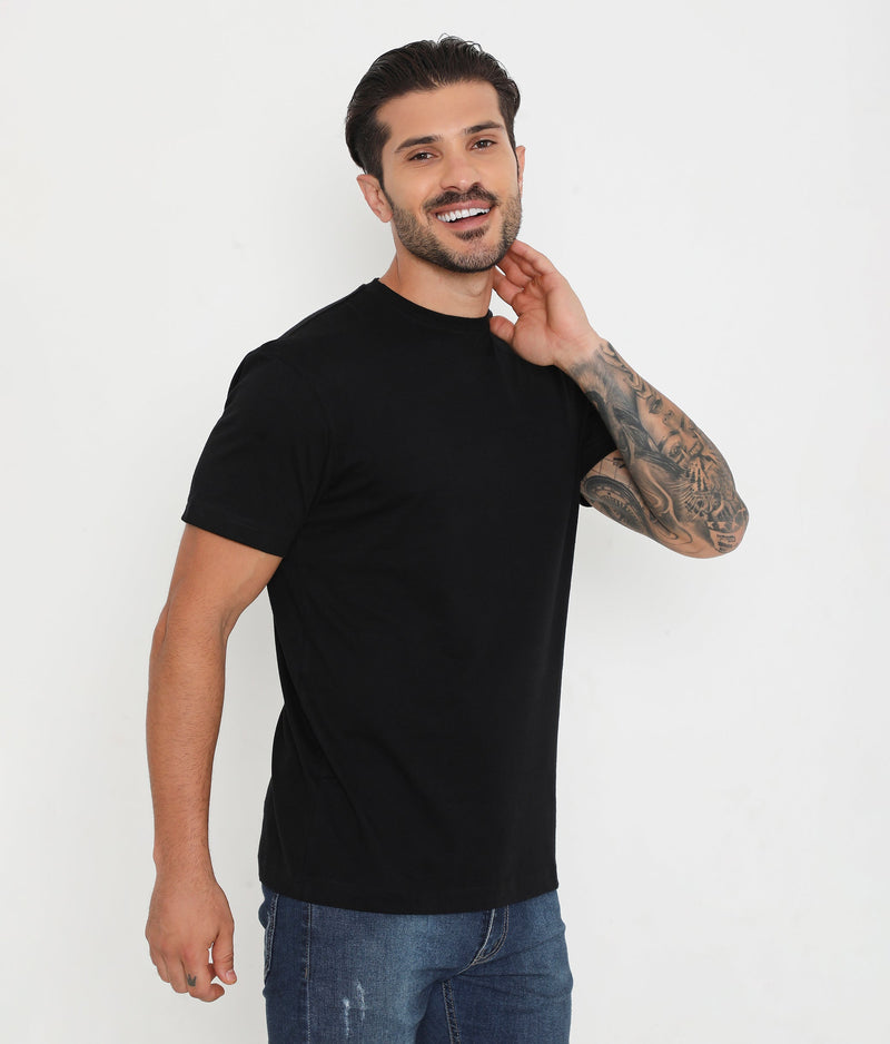 Men Solid Black Leisurewear Essential Cotton Tee - 004