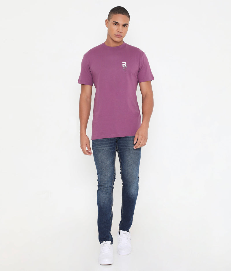 Men Solid Purple Leisurewear Cotton Tee - 002