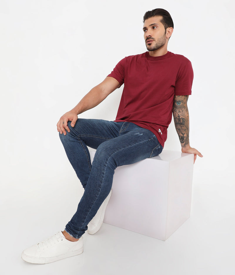 Men Maroon Leisurewear Essential Cotton Tee - 004