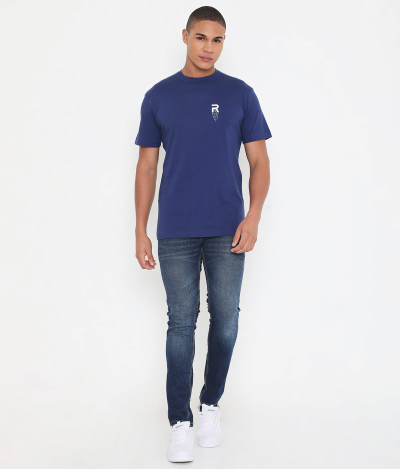 Men Navy Blue Leisurewear Cotton Tee - 002