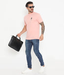 Men Solid Peach Leisurewear Cotton Tee - 002