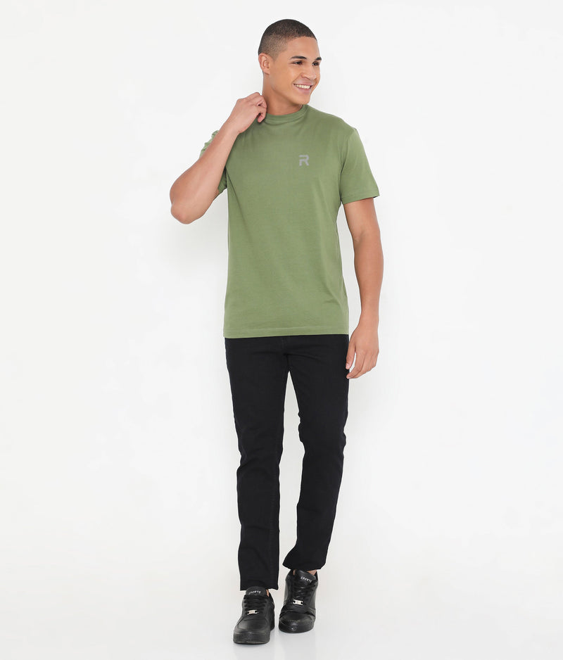 Men Casuals Bottle Green Pure Cotton Tee - 003