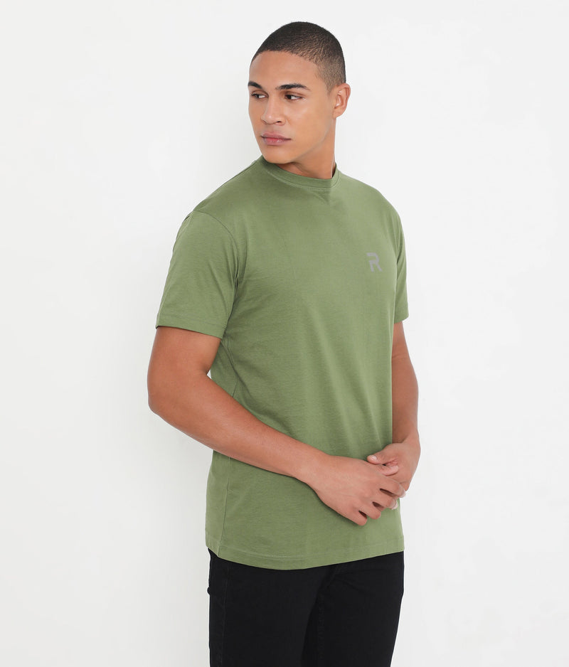 Men Casuals Bottle Green Pure Cotton Tee - 003