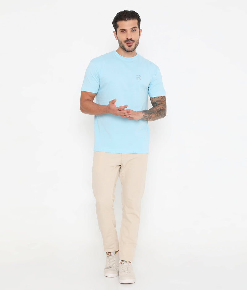 Sky Blue Men Casuals Pure Cotton Tee - 003