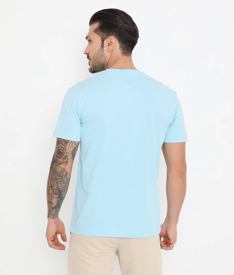 Sky Blue Men Casuals Pure Cotton Tee - 003