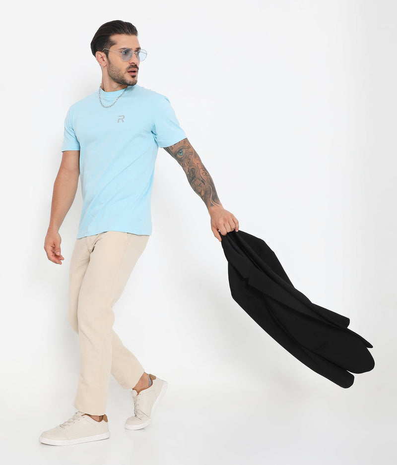 Sky Blue Men Casuals Pure Cotton Tee - 003
