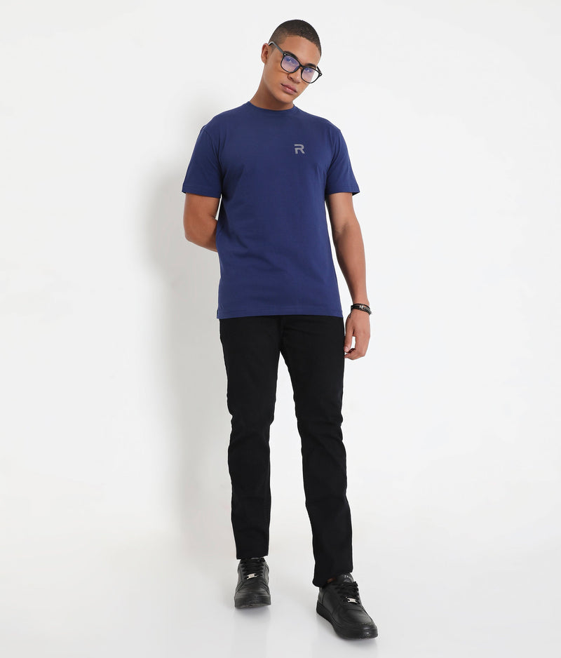 Men Navy Blue Pure Cotton Tee Casual- 003