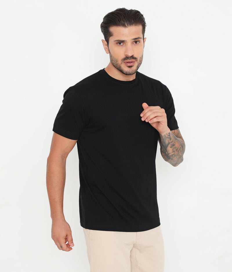 Men Solid Black Essential Cotton T-Shirt 001