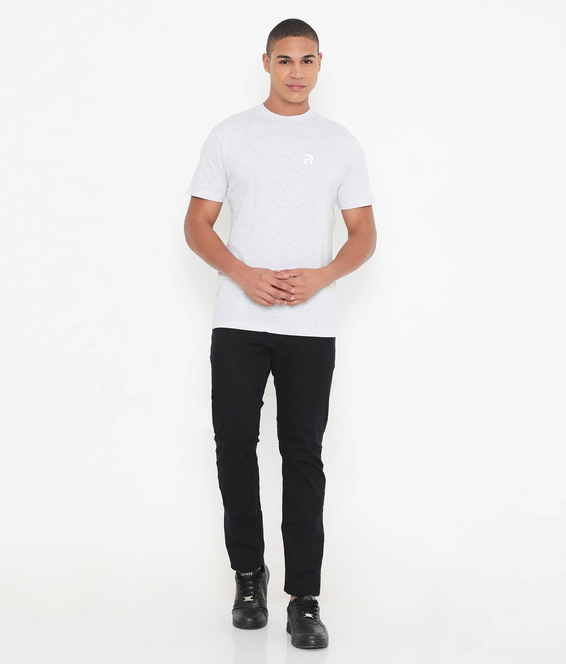 White Melange Men Solid Essential Cotton T-Shirt 001