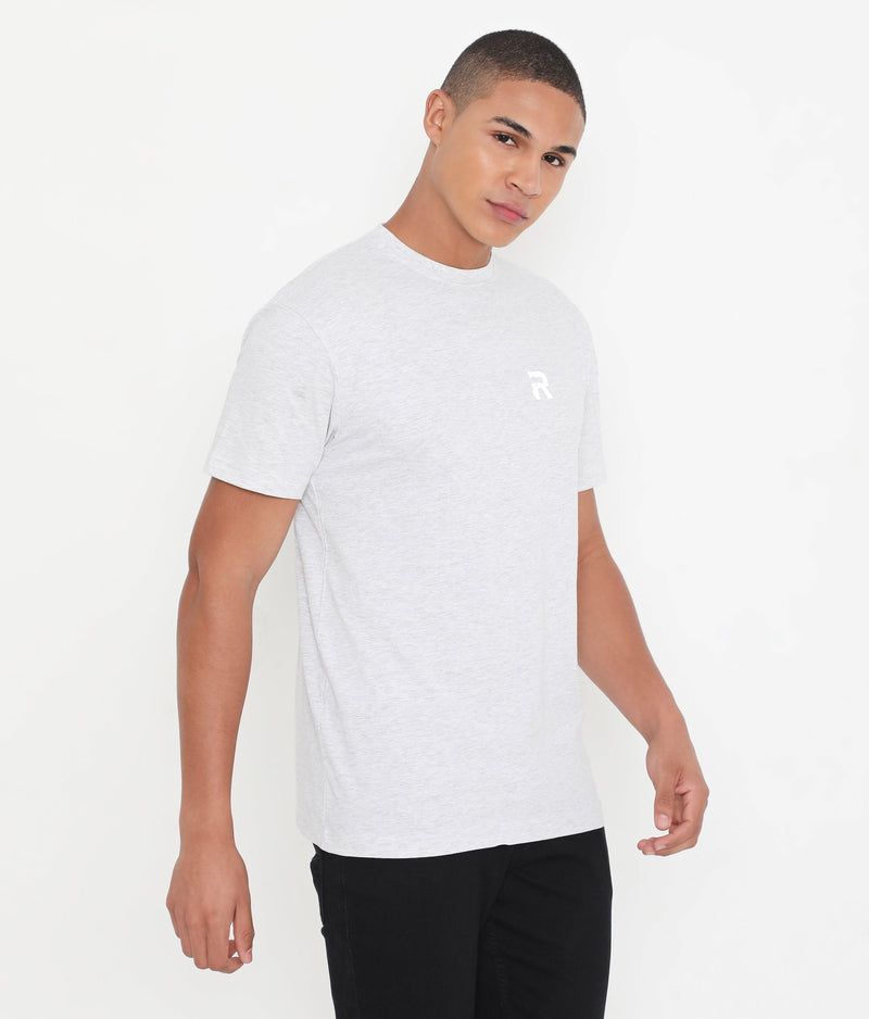 White Melange Men Solid Essential Cotton T-Shirt 001
