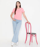 Women Solid Pink Round Neck Cotton T-Shirt - 001