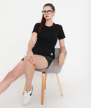 Women Solid Black Round Neck Cotton T-Shirt - 001