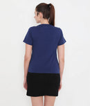 Women Solid Navy Blue Round Neck Cotton T-Shirt - 001