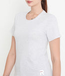 Women White Melange Round Neck Cotton T-Shirt - 001