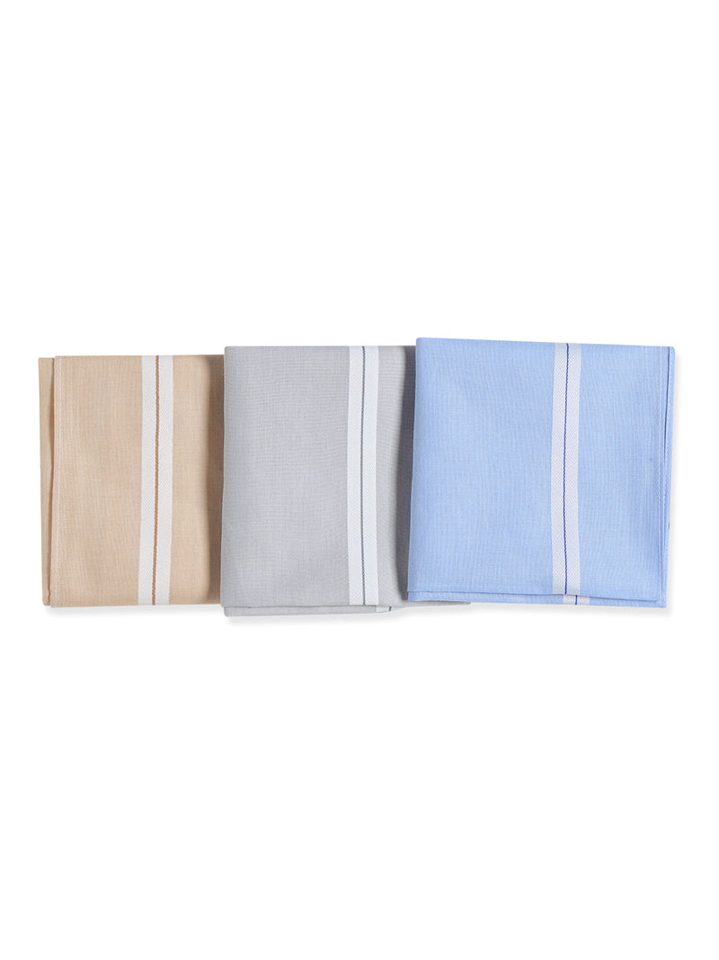 VIP Men's Striped Cotton Assorted Square Classic 03 Handkerchief-Pack of 3
