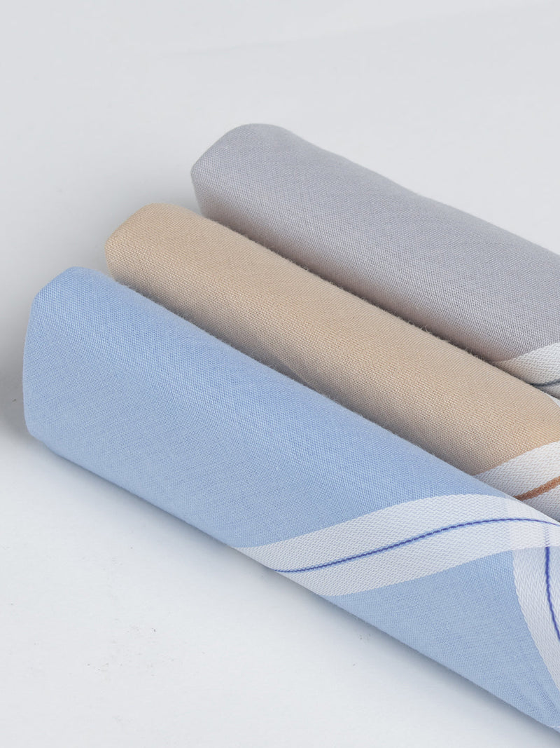 VIP Men's Striped Cotton Assorted Square Classic 03 Handkerchief-Pack of 3