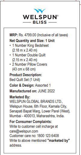 Welspun Bliss Bed In A Bag 1 N