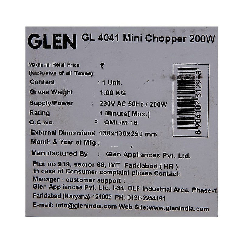 Glen Mini Chopper Model Gl 4041, 1 N