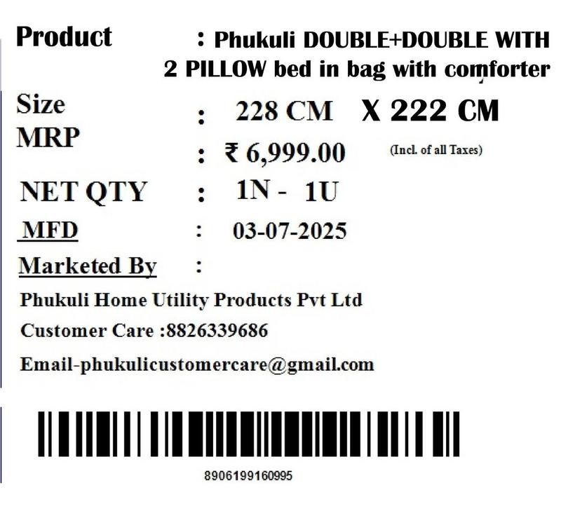 Phukuli Double + Double With 2 Pillow Bed In Bag With Comforter 1 N