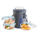 Treo by Milton All Fresh Borosilicate Glass Lunch Box Set of 3, Clear, 400 ml Each with Durable Lunch Bag, Microwave & Dishwasher Safe, Leakproof Containers, Office Tiffin
