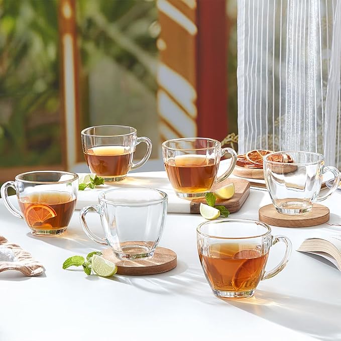 Borosil 200ml 6pc Oasis Tea/Coffee Mug Set | Borosilicate Tuff Glass Made in India Cup Set for Chai, Green Tea, Coffee, Milk | Microwave Safe, Scratch Resistance, Lightweight | Transparent