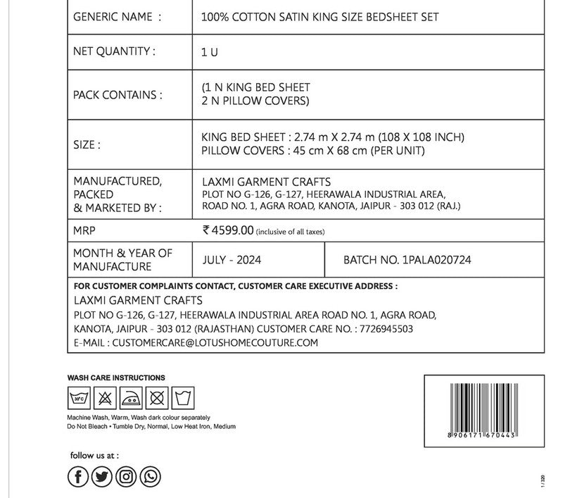 LOTUS PALLASH KING SIZE BED SHEET 1U