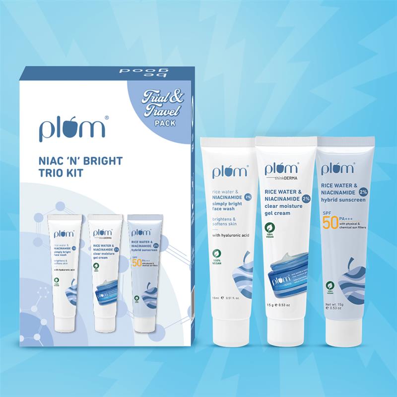 🎁 Plum Niacinamide Skincare Trio kit | Face Wash | Moisturizer | Sunscreen