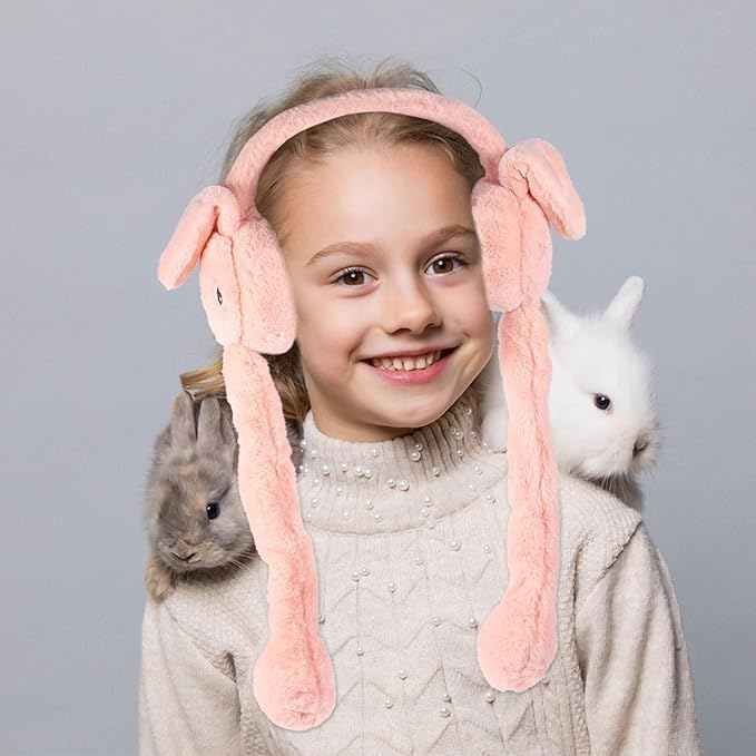 Women Kids Warm Plush Earmuffs Funny Bunny Ear Muffs with Moving Ears Cute Windproof Ear Warmer Toys Gift( 6 pack)