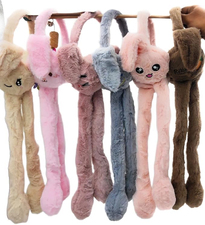 Women Kids Warm Plush Earmuffs Funny Bunny Ear Muffs with Moving Ears Cute Windproof Ear Warmer Toys Gift( 6 pack)