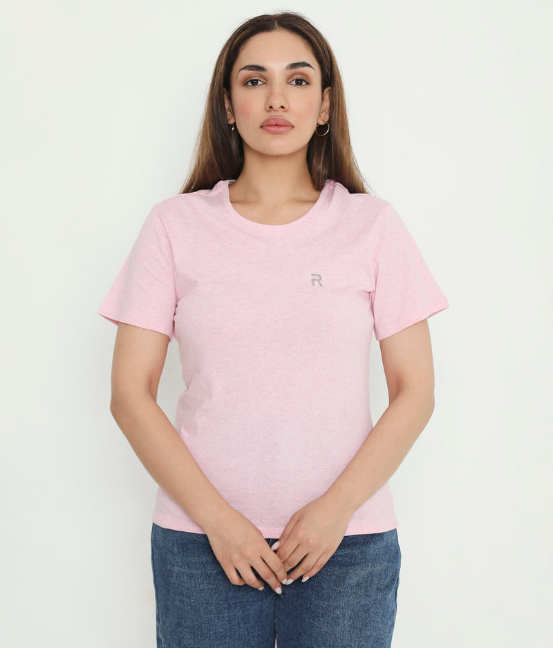 Pink Melange Essential Cotton T-Shirt For Women - 002